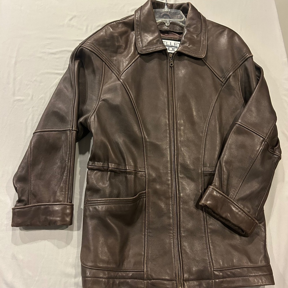 Wilsons Pelle Studio Brown Leather Jacket Full Zip Coat Womens Large